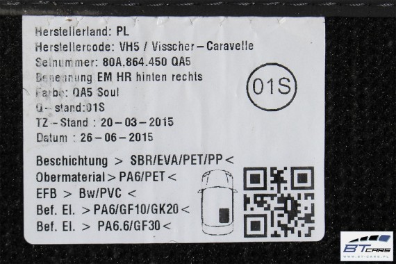 AUDI Q5 DYWANIKI PODŁOGI 80B863691 80A864450 Kolor: 'QA5' - czarny wycieraczki 80B 863 691 80A FY 80B863691 80B863691A 80B863691