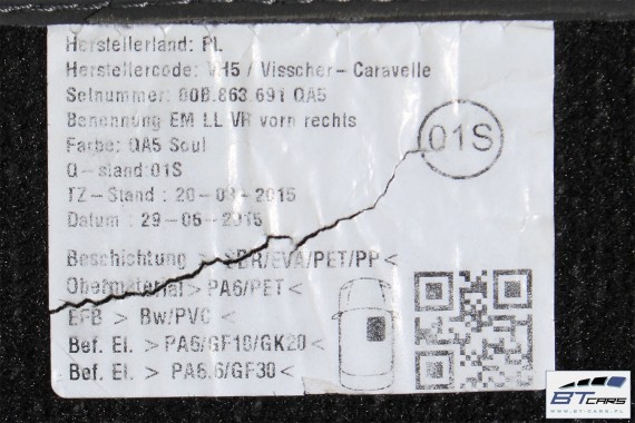 AUDI Q5 DYWANIKI PODŁOGI 80B863691 80A864450 Kolor: 'QA5' - czarny wycieraczki 80B 863 691 80A FY 80B863691 80B863691A 80B863691