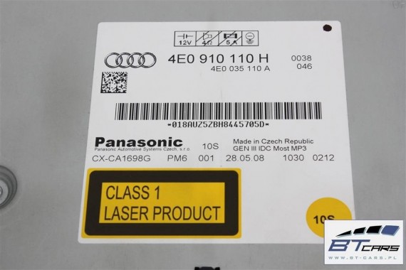 AUDI A4 A5 A6 A8 Q5 Q7 ZMIENIARKA CD 4E0910110H 4E0035110A 4E0057110H MP3 4E0910110B 4E0910110A 4E0910110C 4E0910110H 4E0035110