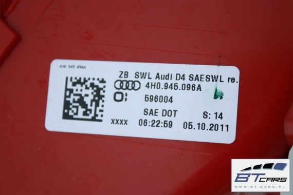 AUDI A8 LY9B 4H D4 TYŁ ZDERZAK tylny + KLAPA BAGAŻNIKA + LAMPY lampa Led ledy 4H0 Kolor: A2A2 LY9B Brylantowy czarny 4H0827023