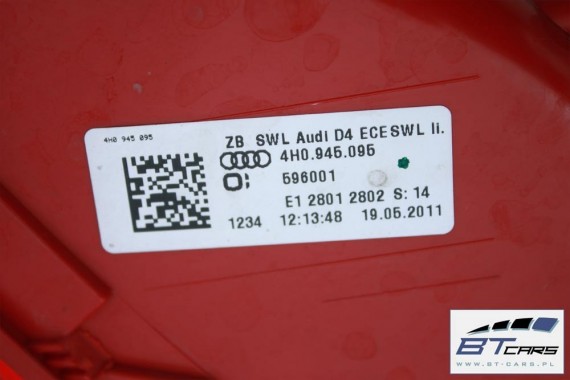 AUDI A8 LY9B 4H D4 TYŁ ZDERZAK tylny + KLAPA BAGAŻNIKA + LAMPY lampa Led ledy 4H0 Kolor: A2A2 LY9B Brylantowy czarny 4H0827023