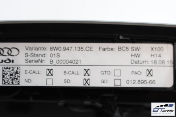 AUDI A4 LAMPKA PODSUFITKI BC5 szara 8W0947135CE 8W0 947 135 CE 4K0947135E 4K0947135AH 8W0947135CE 4K0947135E 8W0947135CE 8W B9