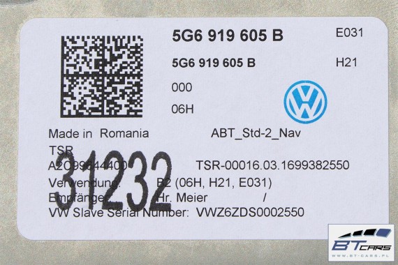 VW GOLF 7 VII B8 ARTEON TERAMONT TIGUAN EKRAN 5G6919605B DOTYKOWY KOLOR MONITOR WYŚWIETLACZ LCD 5G6 919 605 B 8 CALA radio MMI