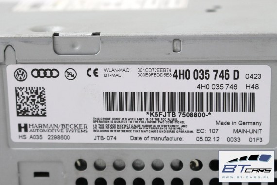 AUDI A8 CZYTNIK MMI 4H0035746D 3G+ KARTY SD SIM MID HIGH 4H0 035 746 D MULTIMEDIA STEROWNIK ELEKTRONIKI UKŁADÓW INFORMACYJNYCH