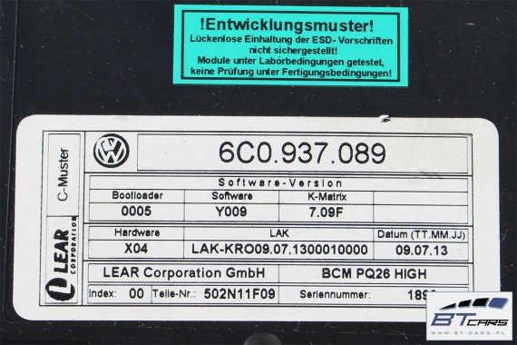 VW POLO SKODA SEAT STEROWNIK BORDNETZ 6C0937089 moduł BCM 6C0937089A 6C0937089B 6C0937089C 6C0937089D 6C0 937 089 6C0937089