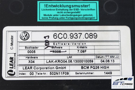 VW POLO SKODA SEAT STEROWNIK BORDNETZ 6C0937089 moduł BCM 6C0937089A 6C0937089B 6C0937089C 6C0937089D 6C0 937 089 6C0937089