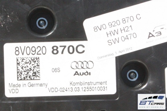 AUDI A3 ZEGARY LICZNIKI ZEGAR DIESEL 8V0920870C 8V0 920 870 C ZESTAW WSKAŹNIKÓW 8V 2013-