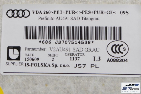 AUDI A4 SEDAN PODSUFITKA szara 8W5867506C 8W5 867 506 C 8W5867506G 8W5 867 506 G RL9 szary tytanowy 8W B9 8W5867506L 8W5867506C