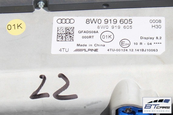 AUDI A4 A5 MONITOR EKRAN LCD WYŚWIETLACZ 8W0919605 8W0 919 605 8"25 CALA 8W1919605 8W1919605 MMI HIGH 8W F5 8W0919605 8W1919605