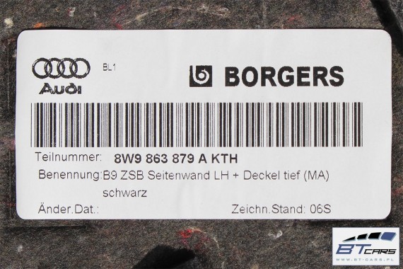 AUDI A4 KOMBI BOCZEK DYWAN PAS BAGAŻNIKA 8W9863879A 8W9863880A 8W9863531 8W9864483 boczki bagażnik tapicerka 8W Avant Allroad B9