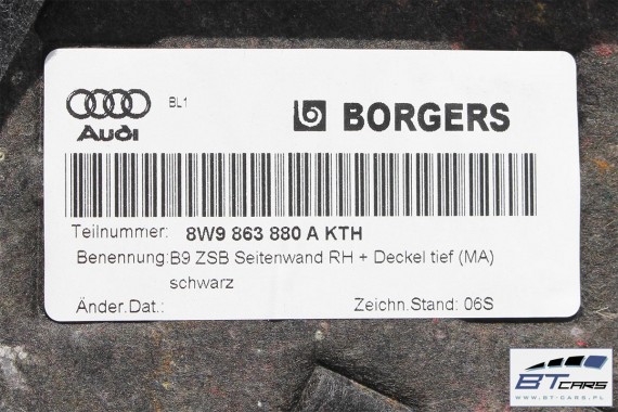 AUDI A4 KOMBI BOCZEK DYWAN PAS BAGAŻNIKA 8W9863879A 8W9863880A 8W9863531 8W9864483 boczki bagażnik tapicerka 8W Avant Allroad B9
