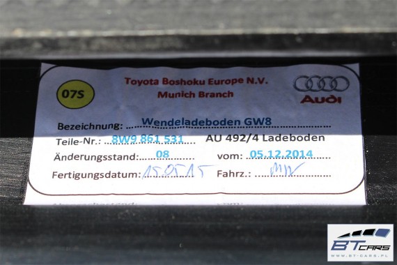 AUDI A4 KOMBI BOCZEK DYWAN PAS BAGAŻNIKA 8W9863879A 8W9863880A 8W9863531 8W9864483 boczki bagażnik tapicerka 8W Avant Allroad B9