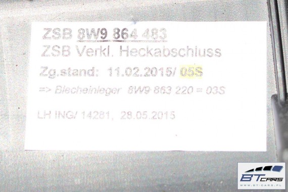AUDI A4 KOMBI BOCZEK DYWAN PAS BAGAŻNIKA 8W9863879A 8W9863880A 8W9861531 8W9864483 boczki bagażnik tapicerka 8W Avant Allroad B9
