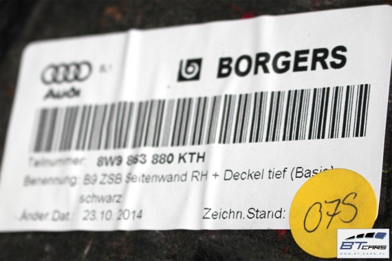 AUDI A4 KOMBI BOCZEK DYWAN PAS BAGAŻNIKA 8W9863879A 8W9863880A 8W9863531 8W9864483 boczki bagażnik tapicerka 8W Avant Allroad B9