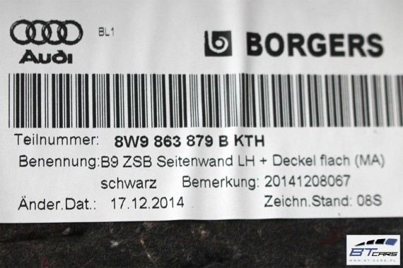 AUDI A4 KOMBI BOCZEK DYWAN PAS BAGAŻNIKA 8W9863879A 8W9863880A 8W9863531 8W9864483 boczki bagażnik tapicerka 8W Avant Allroad B9