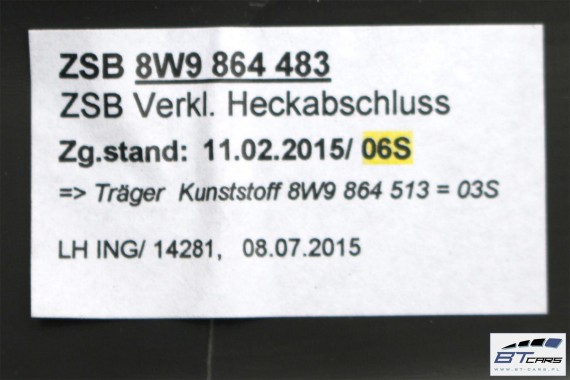 AUDI A4 KOMBI BOCZEK DYWAN PAS BAGAŻNIKA 8W9863879A 8W9863880A 8W9863531 8W9864483 boczki bagażnik tapicerka 8W Avant Allroad B9