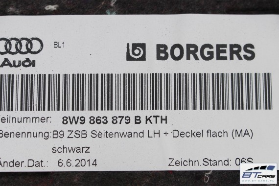 AUDI A4 KOMBI BOCZEK DYWAN PAS BAGAŻNIKA 8W9863879A 8W9863880A 8W9863531 8W9864483 boczki bagażnik tapicerka 8W Avant Allroad B9