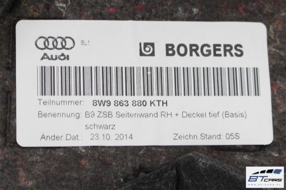 AUDI A4 KOMBI BOCZEK DYWAN PAS BAGAŻNIKA 8W9863879A 8W9863880A 8W9861531 8W9864483 boczki bagażnik tapicerka 8W Avant Allroad B9