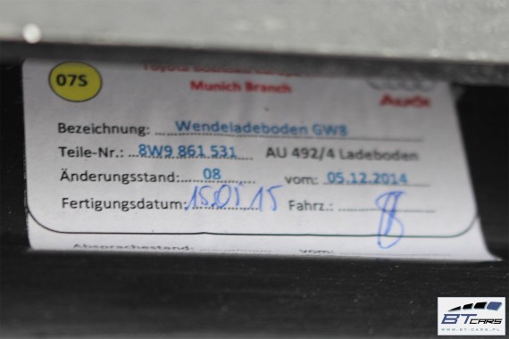 AUDI A4 KOMBI BOCZEK DYWAN PAS BAGAŻNIKA 8W9863879A 8W9863880A 8W9863531 8W9864483 boczki bagażnik tapicerka 8W Avant Allroad B9