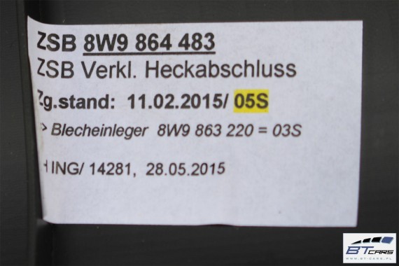 AUDI A4 KOMBI BOCZEK DYWAN PAS BAGAŻNIKA 8W9863879A 8W9863880A 8W9863531 8W9864483 boczki bagażnik tapicerka 8W Avant Allroad B9