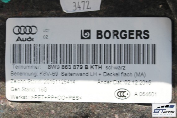 AUDI A4 KOMBI BOCZEK DYWAN PAS BAGAŻNIKA 8W9863879A 8W9863880A 8W9861531 8W9864483 boczki bagażnik tapicerka 8W Avant Allroad B9