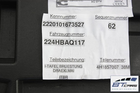 AUDI A8 LISTWA WYKOŃCZENIE LISTWA KONSOLI 4H D4 4H1857051 4H1 857 051 4H1857051 4H1857007 nakładka dekor 4H1857007 4H1857007C D4