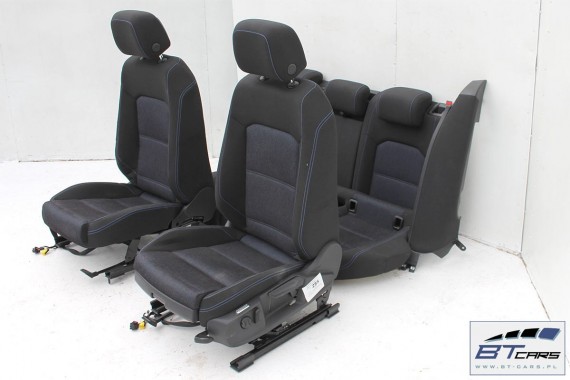 VW PASSAT B8 KOMBI FOTELE KOMPLET FOTELI siedzeń siedzenia tapicerka avant  welur kolor czarno - niebieski 3G 3G9