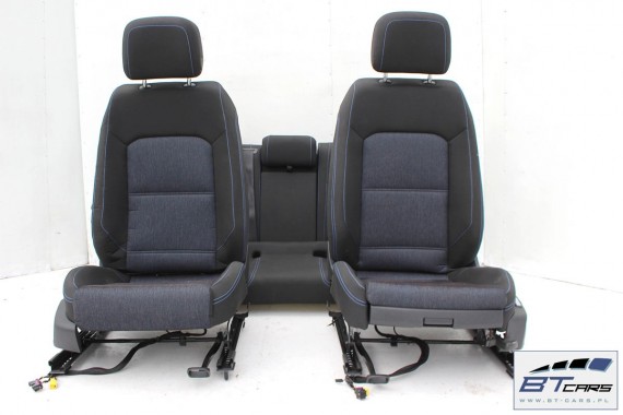 VW PASSAT B8 KOMBI FOTELE KOMPLET FOTELI siedzeń siedzenia tapicerka avant  welur kolor czarno - niebieski 3G 3G9