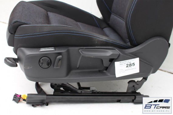 VW PASSAT B8 KOMBI FOTELE KOMPLET FOTELI siedzeń siedzenia tapicerka avant  welur kolor czarno - niebieski 3G 3G9