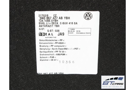 VW TIGUAN BOCZEK BAGAŻNIKA 5N0867428P 5N0867427AB TAPICERKA 5N 5N0 867 427 AB 5N0 867 428 P Kolor YBH czarny tytanowy / antracyt