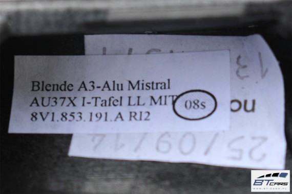 AUDI A3 CABRIO LISTWY OZDOBNE DEKORY 8V 8V1853191A 8V1853190A 8V1853189A 8V3867409A 8V3867410A 8V7867419A 8V7867420A 8V1853190