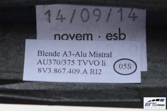AUDI A3 CABRIO LISTWY OZDOBNE DEKORY 8V 8V1853191A 8V1853190A 8V1853189A 8V3867409A 8V3867410A 8V7867419A 8V7867420A 8V1853190