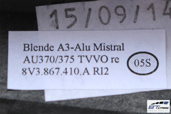 AUDI A3 CABRIO LISTWY OZDOBNE DEKORY 8V 8V1853191A 8V1853190A 8V1853189A 8V3867409A 8V3867410A 8V7867419A 8V7867420A 8V1853190