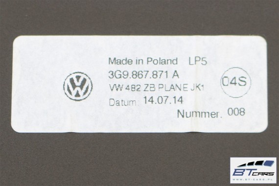 VW PASSAT B8 KOMBI ROLETA BAGAŻNIKA 3G9867871A 3G9 867 871 A  JK1 - naturalny brąz VARIANT ALLTRACK