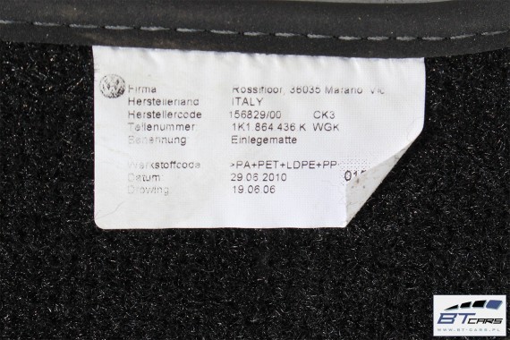 VW EOS DYWANIKI WYCIERACZKI PODŁOGI 1Q WELUR 1Q0864451 1Q0864452 1K1864436F 1Q0 864 451 1Q0864451 1Q0864452 1Q0864451 1Q0864452