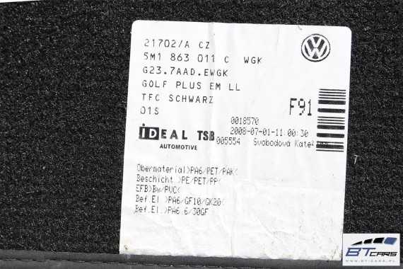 VW GOLF 5 6 PLUS DYWANIKI WYCIERACZKI PODŁOGI 5M1863011C  5M1 863 011 C
