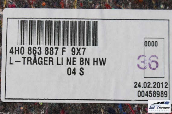 AUDI A8 S8 BOCZKI + DYWAN BAGAŻNIKA 4H tapicerka 4H0863880J 4H0863887F 4H0863888F 4H0863471 4H0863463C D4