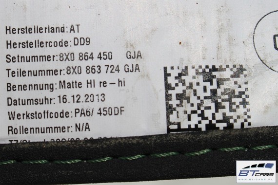 AUDI A1 DYWANIKI PODŁOGI WYCIERACZKI 8X1863691A 8X1 863 691 A GJA 8X1863691 8X0864450 8X0863724 8X1863691A 8X1863713 8X1863714