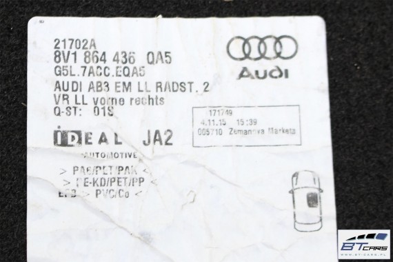 AUDI A3 DYWANIKI WYCIERACZKI PODŁOGI 8V1863691 8V3863011 dywanik QA5 czarny 8V3863011 8V1863691 8V1864435 8V1863436 8V3863011 8V