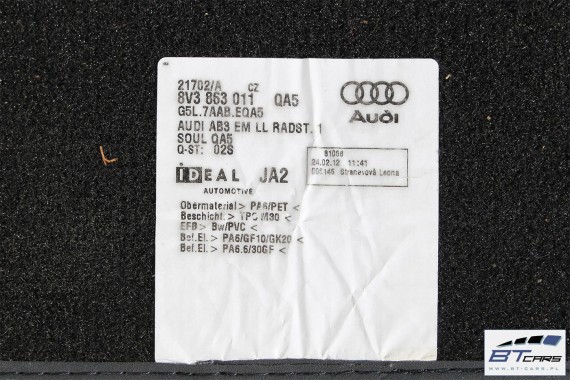 AUDI A3 DYWANIKI WYCIERACZKI PODŁOGI 8V1863691 8V3863011 dywanik QA5 czarny 8V3863011 8V1863691 8V1864435 8V1863436 8V3863011 8V