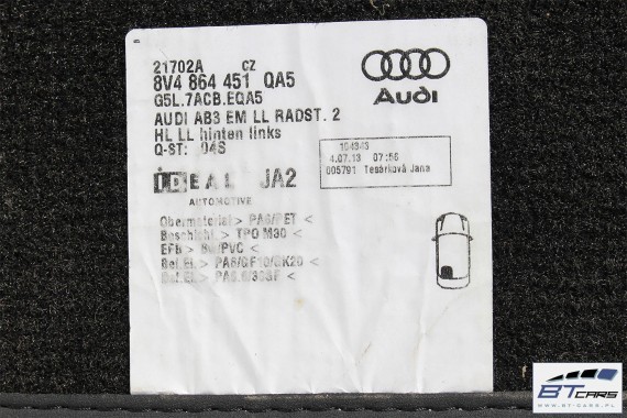 AUDI A3 SPORTBACK DYWANIKI WYCIERACZKI PODŁOGI 8V1863691 8V1864435 8V1864436 8V4864451 8V4864452 8V1863691C 8V1863435 8V1863436