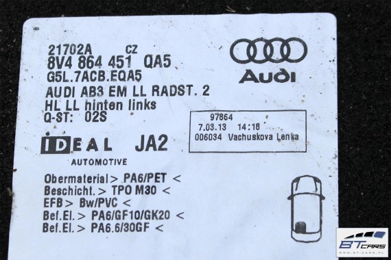 AUDI A3 SPORTBACK DYWANIKI WYCIERACZKI PODŁOGI 8V1863691 8V1864435 8V1864436 8V4864451 8V4864452 8V1863691C 8V1863435 8V1863436