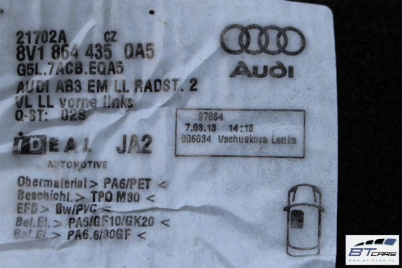 AUDI A3 SPORTBACK DYWANIKI WYCIERACZKI PODŁOGI 8V1863691 8V1864435 8V1864436 8V4864451 8V4864452 8V1863691C 8V1863435 8V1863436