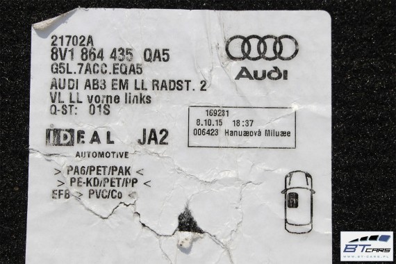 AUDI A3 SPORTBACK DYWANIKI WYCIERACZKI PODŁOGI 8V1863691 8V1864435 8V1864436 8V4864451 8V4864452 8V1863691C 8V1863435 8V1863436