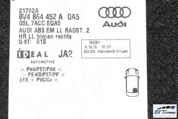 AUDI A3 SPORTBACK DYWANIKI WYCIERACZKI PODŁOGI 8V1863691 8V1864435 8V1864436 8V4864451 8V4864452 8V1863691C 8V1863435 8V1863436