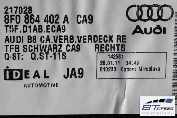 AUDI A5 CABRIO DYWAN + PAS +BOCZEK BAGAŻNIKA 8F0864373B 8F0864401A 8F0863463B 8T0863471 8F0863880A 8F boczki bagażnik tapicerka