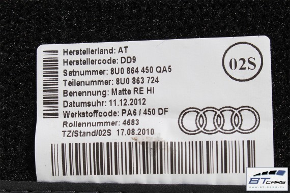 AUDI Q3 DYWANIKI WYCIERACZKI PODŁOGI 8U1863691 8U0864450 8U0863723 8U1863691 8U1863714 8U1863691C 8U1863713 8U1863714 8U1863691