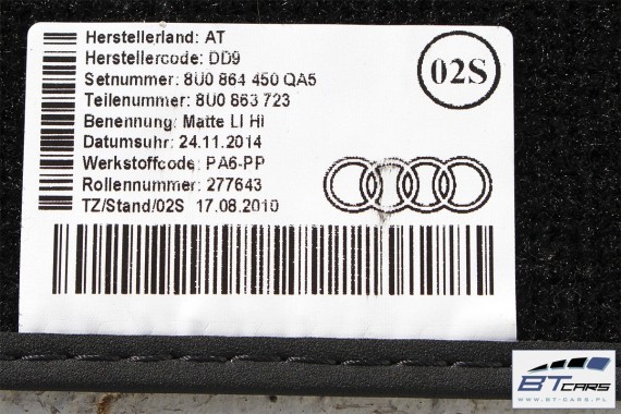 AUDI Q3 DYWANIKI WYCIERACZKI PODŁOGI 8U1863691 8U0864450 8U0863723 8U1863691 8U1863714 8U1863691C 8U1863713 8U1863714 8U1863691
