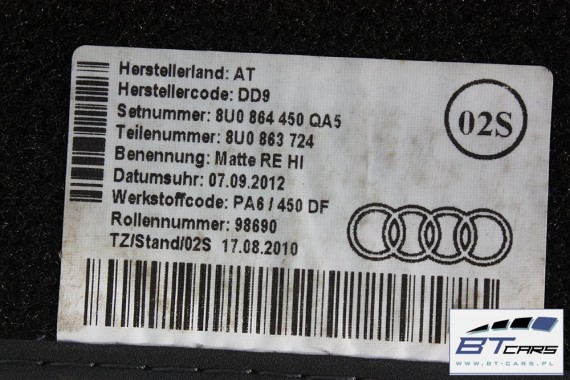 AUDI Q3 DYWANIKI WYCIERACZKI PODŁOGI 8U1863691 8U0864450 8U0863723 8U1863691 8U1863714 8U1863691C 8U1863713 8U1863714 8U1863691