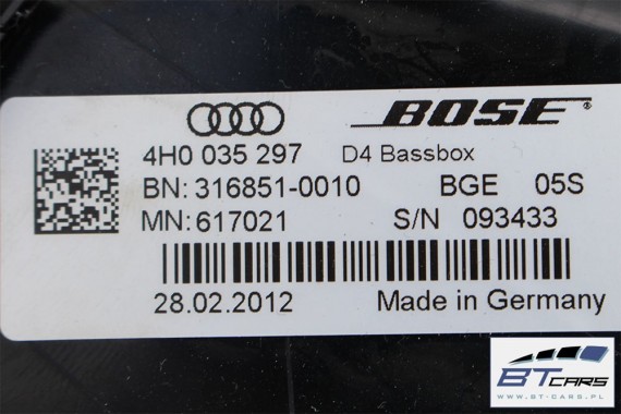 AUDI A8 GŁOŚNIKI NAGŁOŚNIENIE BOSE 4H0035411A 4H1035401 4H1035402 4H0035297 4H1035481A 4H0035402 4H0035397 4H0035399B 4H0035399C
